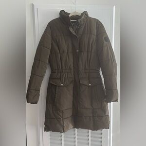 DKNY Olive Green Womens Puffer Coat - Size L